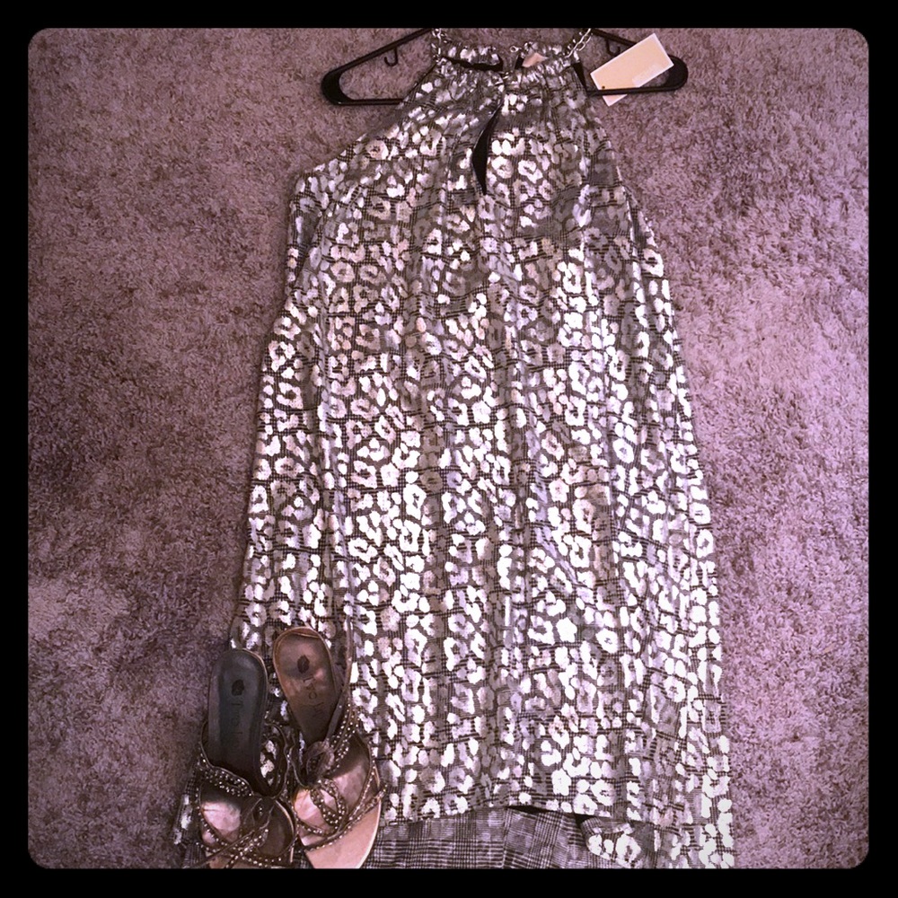 Michael Kors cheetah print silver chain dress